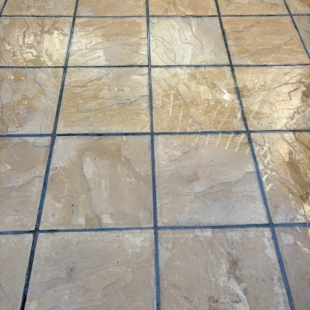 Sandstone patio after cleaning by Owens Exterior Cleaning, Devon