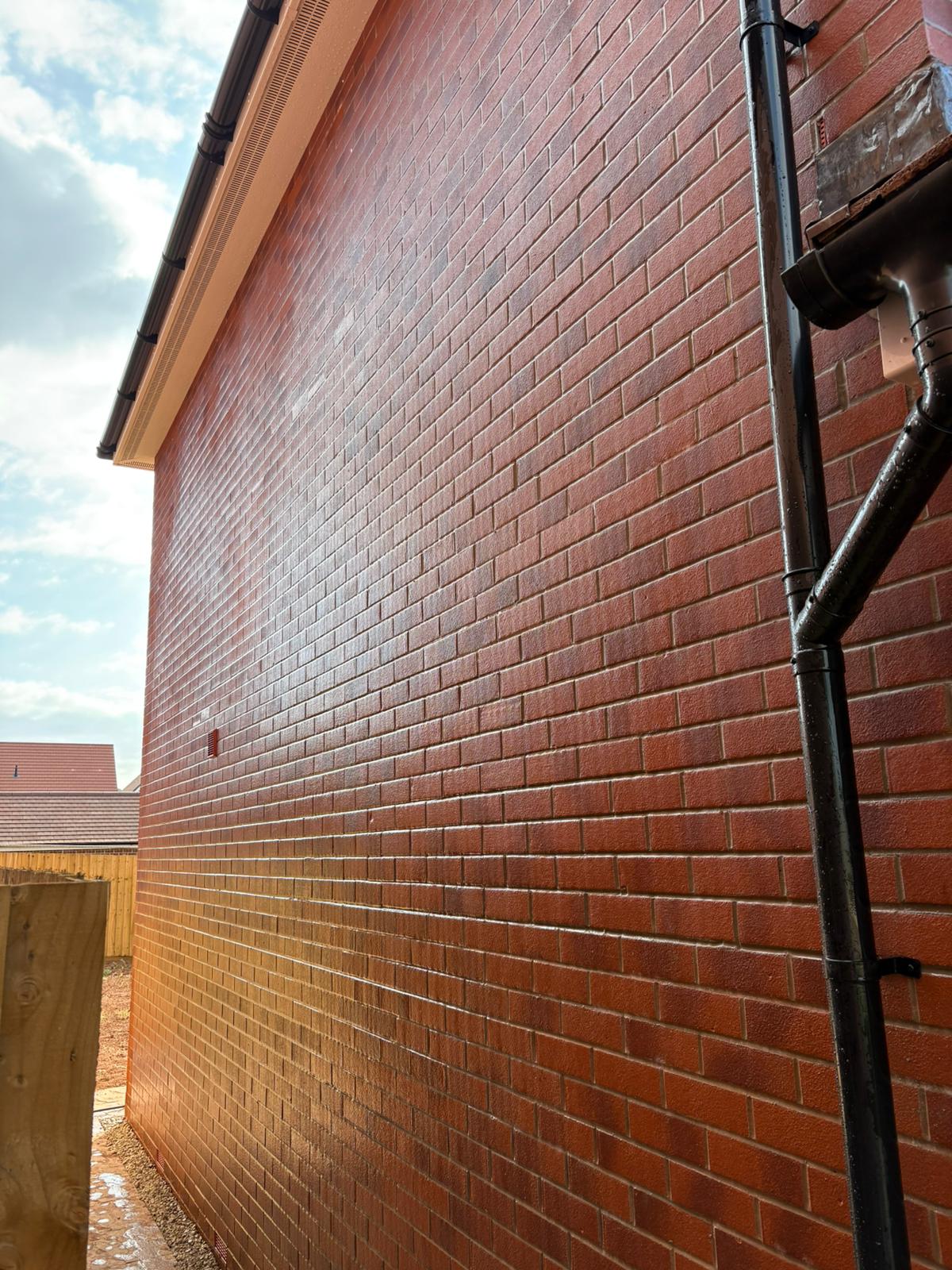 Professional brick cleaning in progress